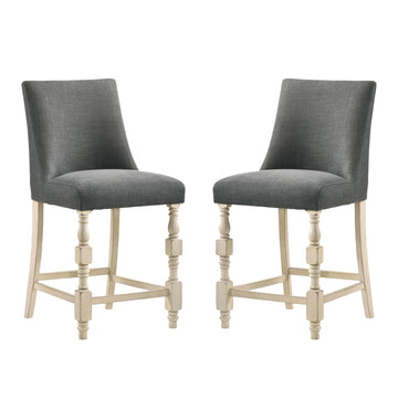 Set Of 2 Upholstered Dark Gray Fabric Counter Height Chairs In Ivory Finish Solid Ivory Dining Room Dining Chairs Wood Fabric