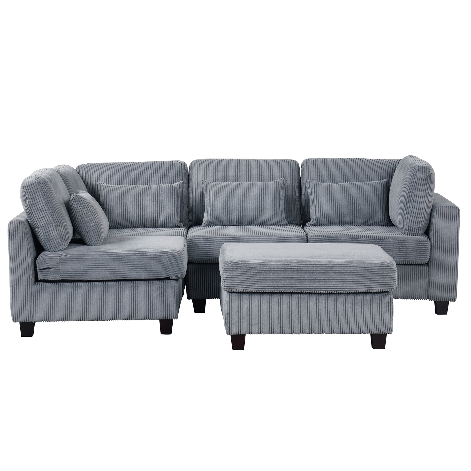 5 Pieces L Shaped Sofa With Removable Ottomans And Comfortable Waist Pillows Grey Polyester 5 Seat