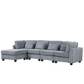 5 Pieces L Shaped Sofa With Removable Ottomans And Comfortable Waist Pillows Grey Polyester 5 Seat