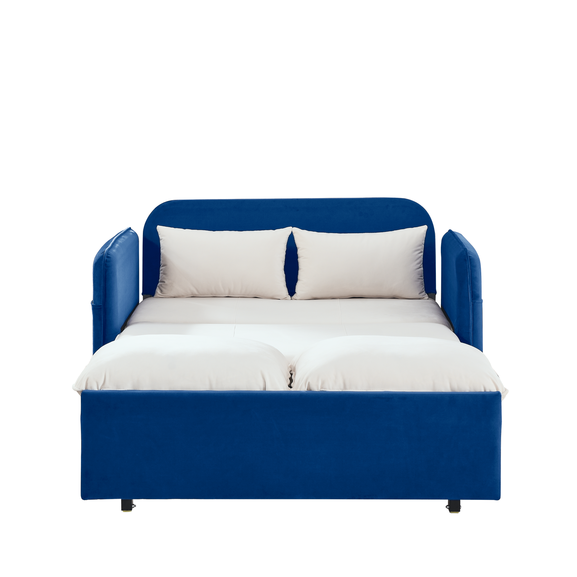 53" Modern Convertible Sofa Bed W 2 Removable Armrests W Usb Power Port, Velvet Recliner Adjustable Sofa W Head Pull Out Bed, 2 Pillows, For Living Room Apartment Etc., White Blue Beige Blue Foam