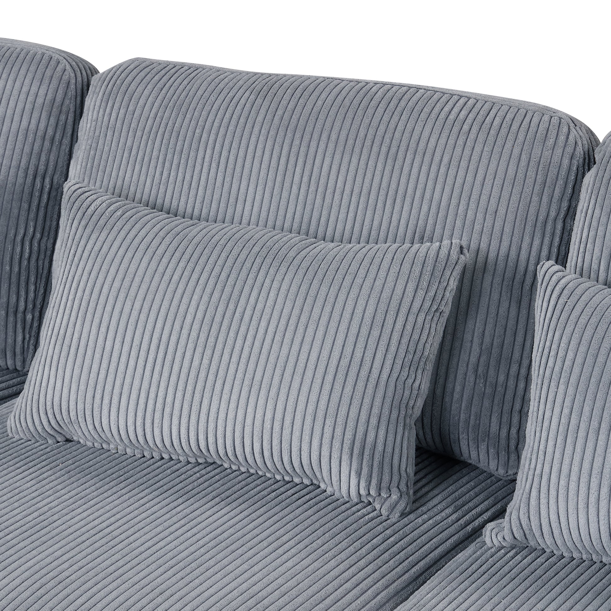 5 Pieces L Shaped Sofa With Removable Ottomans And Comfortable Waist Pillows Grey Polyester 5 Seat