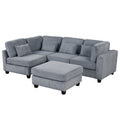5 Pieces L Shaped Sofa With Removable Ottomans And Comfortable Waist Pillows Grey Polyester 5 Seat