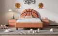 Basketball Design Upholstered Twin Platform Bed Sport Style Bed For Boys & Girls, Teens, Orange Box Spring Not Required Twin Orange Wood Bed Frame Velvet Velvet