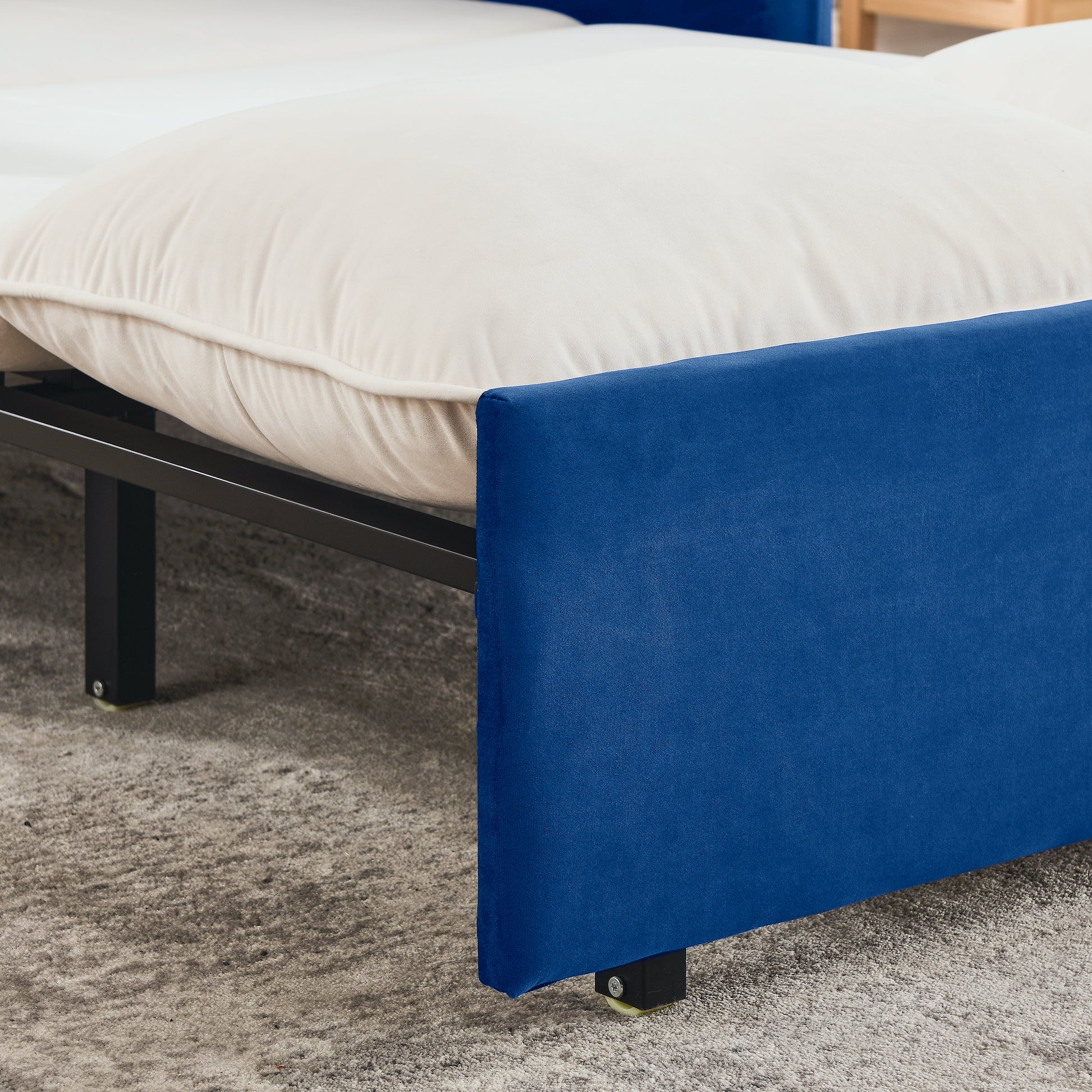 53" Modern Convertible Sofa Bed W 2 Removable Armrests W Usb Power Port, Velvet Recliner Adjustable Sofa W Head Pull Out Bed, 2 Pillows, For Living Room Apartment Etc., White Blue Beige Blue Foam