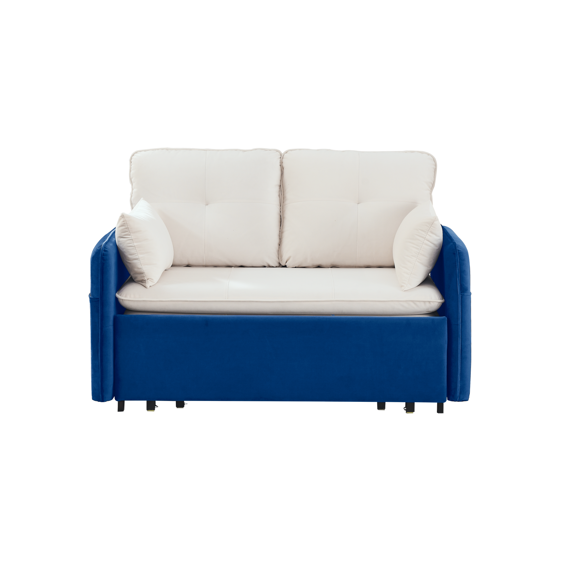 53" Modern Convertible Sofa Bed W 2 Removable Armrests W Usb Power Port, Velvet Recliner Adjustable Sofa W Head Pull Out Bed, 2 Pillows, For Living Room Apartment Etc., White Blue Beige Blue Foam