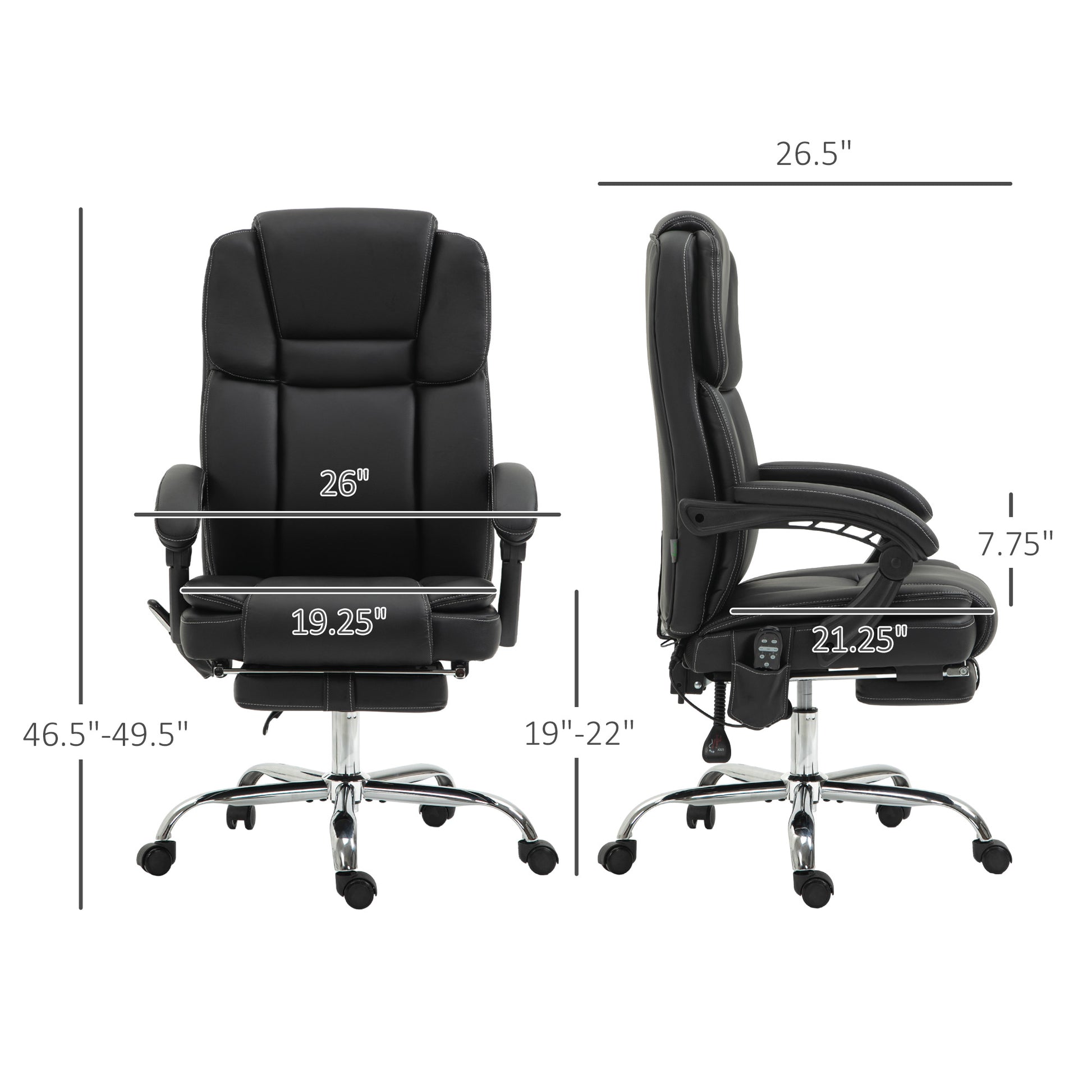 Vinsetto Massage Office Chair With 6 Vibration Points, Heated Reclining Pu Leather Computer Chair With Adjustable Height, Footrest, Black Black Pu Leather