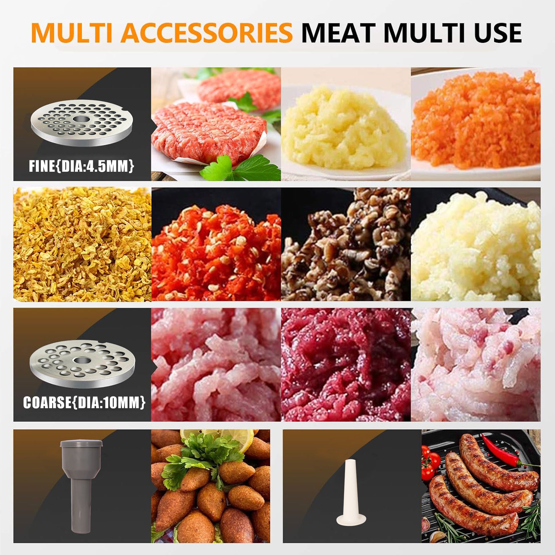 Meat Grinder Commercial Meat Grinding Machine Electric Meat Chopper Mincer With 4 6 8Mm Grinding Plates & Stuffing Tubes Stainless Steel Aqua Grey Kitchen Stainless Steel