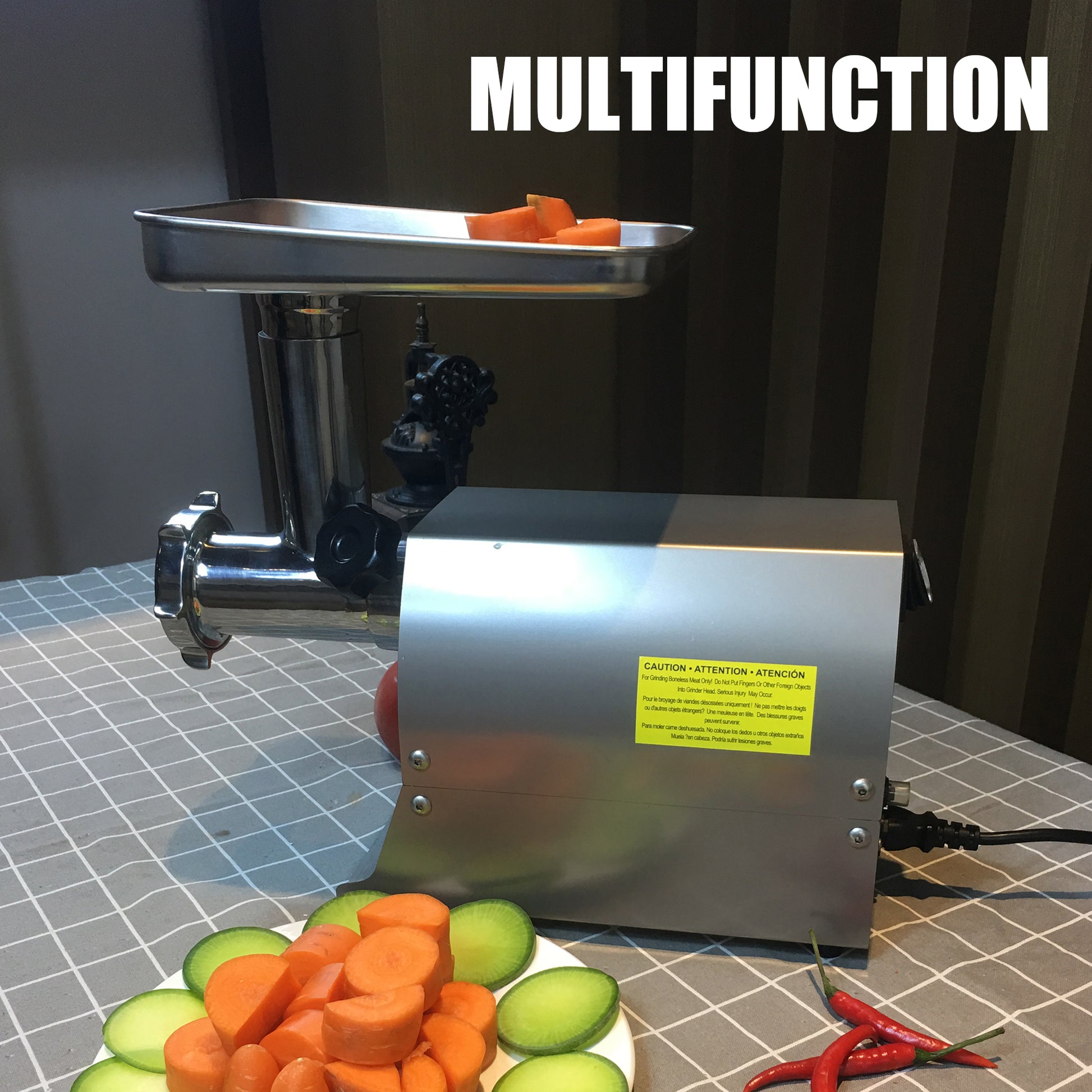 Meat Grinder Commercial Meat Grinding Machine Electric Meat Chopper Mincer With 4 6 8Mm Grinding Plates & Stuffing Tubes Stainless Steel Aqua Grey Kitchen Stainless Steel