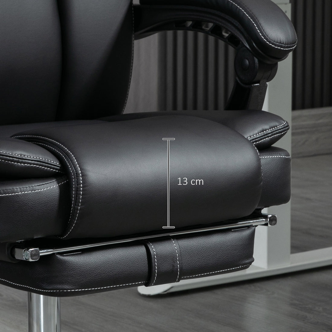 Vinsetto Massage Office Chair With 6 Vibration Points, Heated Reclining Pu Leather Computer Chair With Adjustable Height, Footrest, Black Black Pu Leather