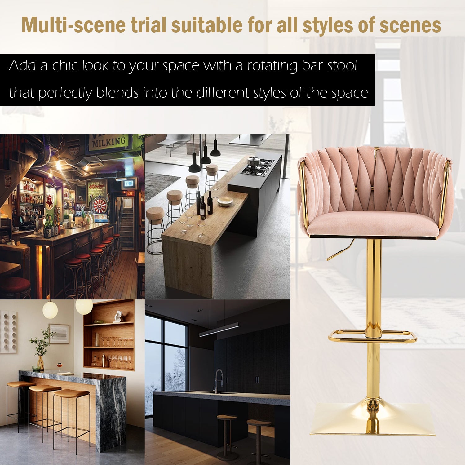 Coolmore Vintage Bar Stools With Back And Footrest Counter Height Dining Chairs 2Pc Set Pink Metal