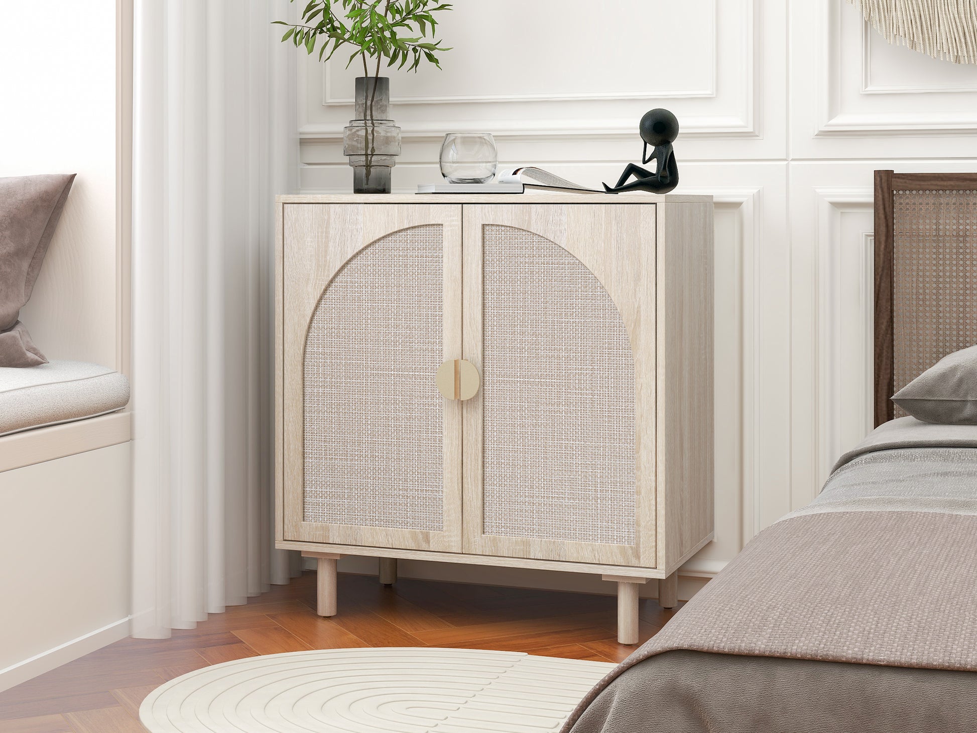 2 Door Cabinet, Suitable For Bedroom, Living Room, Study Natural Mdf