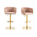 Coolmore Vintage Bar Stools With Back And Footrest Counter Height Dining Chairs 2Pc Set Pink Metal