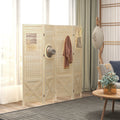 Homcom 4 Panel Pegboard Display Room Divider, 4.7' Tall Wood Indoor Portable Folding Privacy Screen, Partition Wall Divider For Home Office, Natural Natural Wood