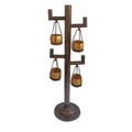 52 Inch Tall Plant Stand With 4 Hanging Pots, Antique Bronze, Gold, Black Antique Brass Black Iron