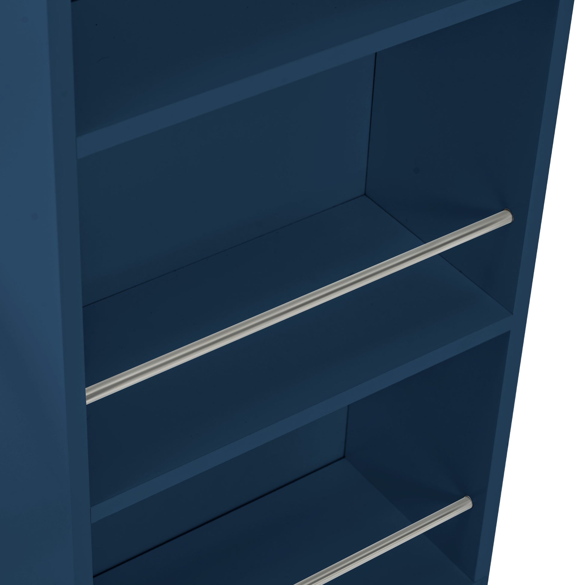 K&K Rolling Kitchen Island With Extended Table, Kitchen Island On Wheels With Led Lights,Power Outlets And 2 Fluted Glass Doors, Kitchen Island With A Storage Compartment And Side 3 Open Shelves, Navy Navy Blue Kitchen Classic,European,Modern Rectangular