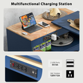 K&K Rolling Kitchen Island With Extended Table, Kitchen Island On Wheels With Led Lights,Power Outlets And 2 Fluted Glass Doors, Kitchen Island With A Storage Compartment And Side 3 Open Shelves, Navy Navy Blue Kitchen Classic,European,Modern Rectangular