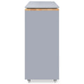 K&K Rolling Kitchen Island With Extended Table, Kitchen Island On Wheels With Led Lights,Power Outlets And 2 Fluted Glass Doors, Kitchen Island With A Storage Compartment And Side 3 Open Shelves, Grey Grey Blue Kitchen Classic,European,Modern Rectangular