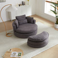 52' Swivel Accent Barrel Modern Grey Sofa Lounge Club Big Round Chair With Storage Ottoman Chenille Fabric For Living Room Hotel With 4 Pillows Grey Foam Chenille