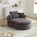 52' Swivel Accent Barrel Modern Grey Sofa Lounge Club Big Round Chair With Storage Ottoman Chenille Fabric For Living Room Hotel With 4 Pillows Grey Foam Chenille