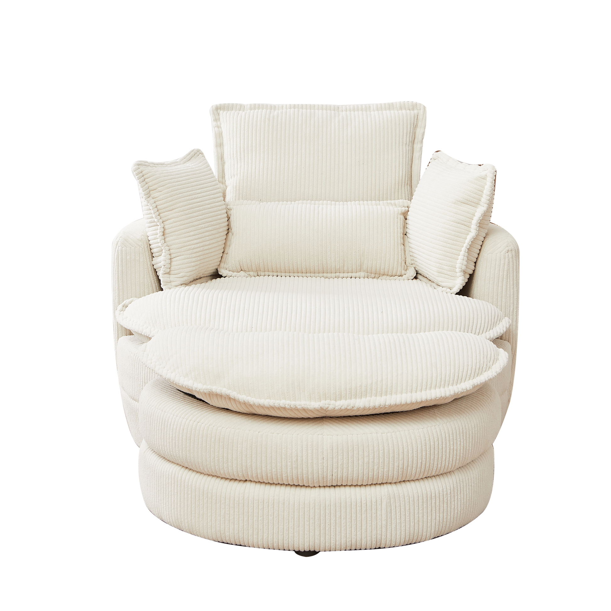38"W Oversized Swivel Chair With Moon Storage Ottoman For Living Room, Modern Accent Round Loveseat Circle Swivel Barrel Chairs For Bedroom Cuddle Sofa Chair Lounger Armchair, 4 Pillows,Corduroy Beige Foam Corduroy