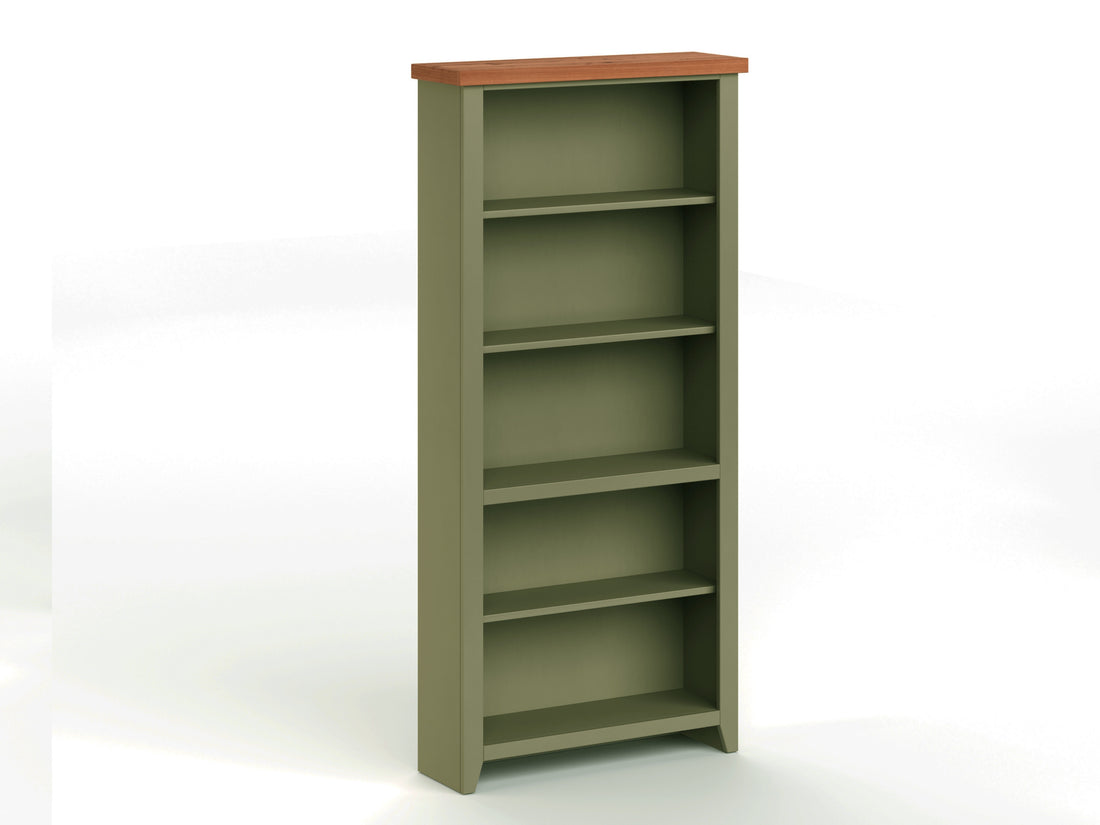 Vineyard 72 Inch High 5 Shelf Bookcase, No Assembly Required, Sage Green And Fruitwood Finish 5 Green Standard Horizontal Office Closed Back Wood Coastal,Farmhouse Poplar Wood