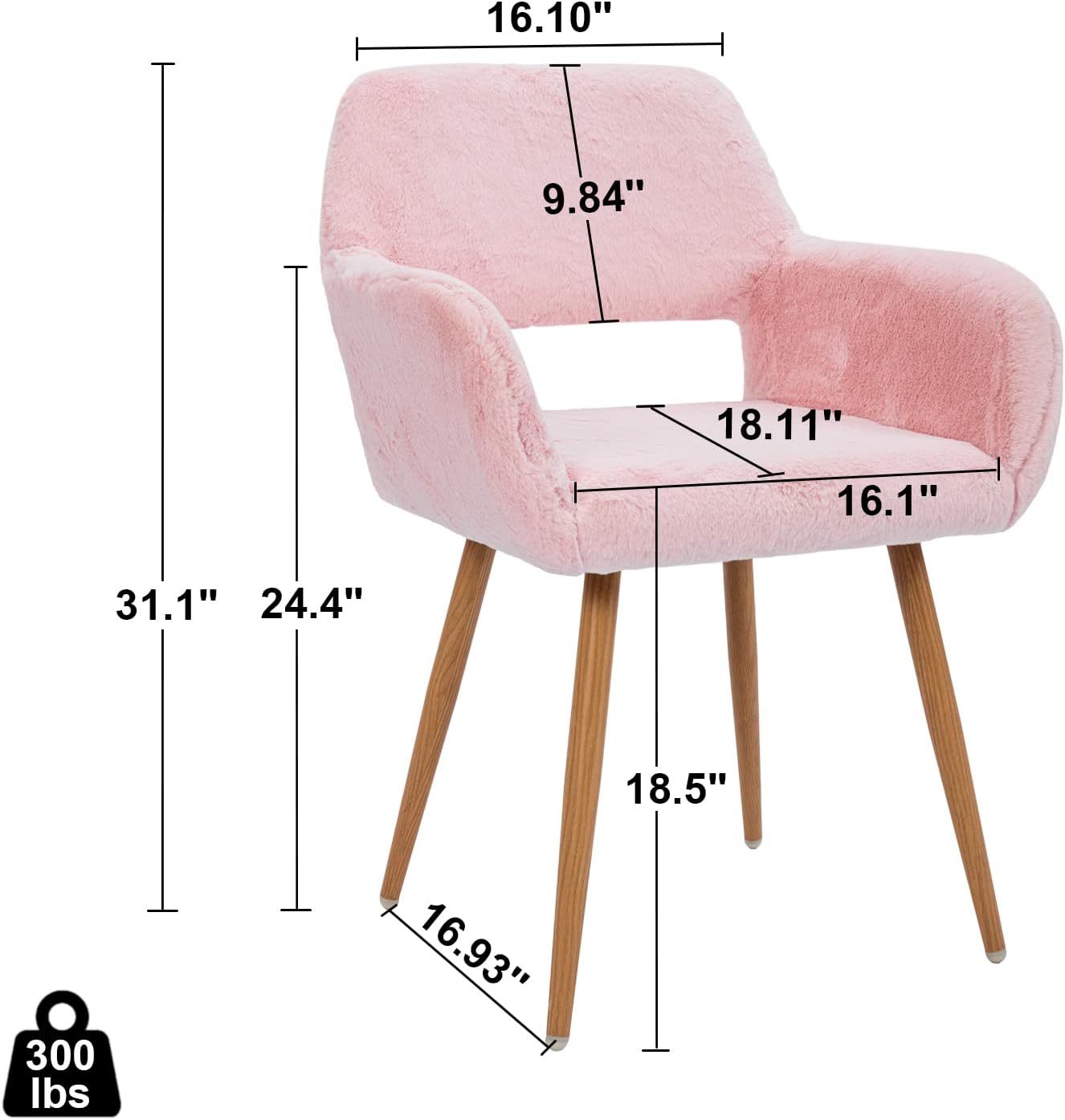 Pink Faux Fur Vanity Chair, Cute Vanity Chair For Girls Women Modern Upholstered Faux Fur Armchair With Metal Legs For Makeup Bedroom Living Room Pink Beige Brown Fabric