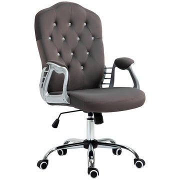 Vinsetto Home Office Chair, Velvet Computer Chair, Button Tufted Desk Chair With Swivel Wheels, Adjustable Height, And Tilt Function, Dark Gray Gray Polyester