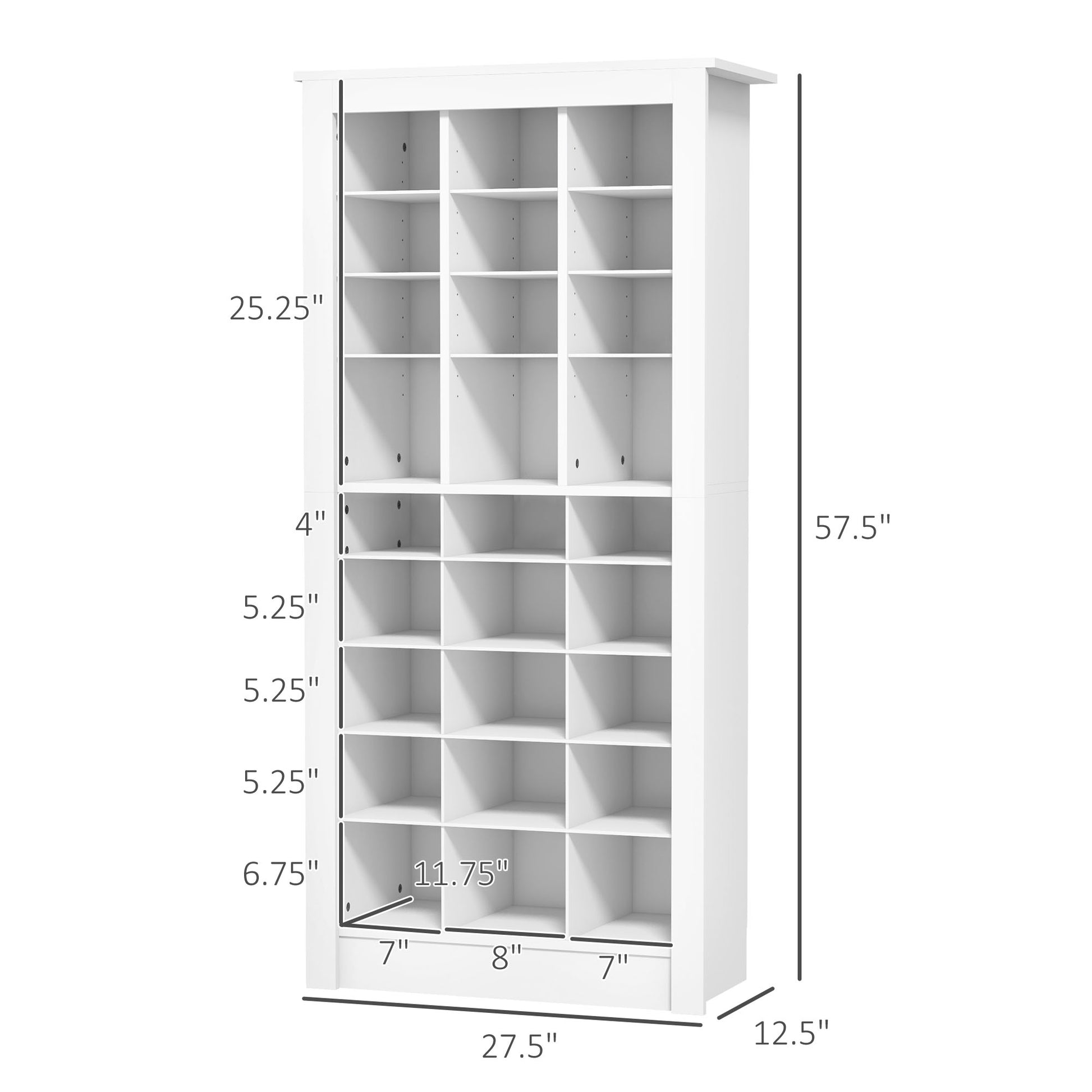 Homcom 58" Tall Shoe Cabinet For Entryway, Narrow Shoe Rack Storage Organizer With Open Cubes And Adjustable Shelves For 27 Pairs Of Shoes, White White Particle Board