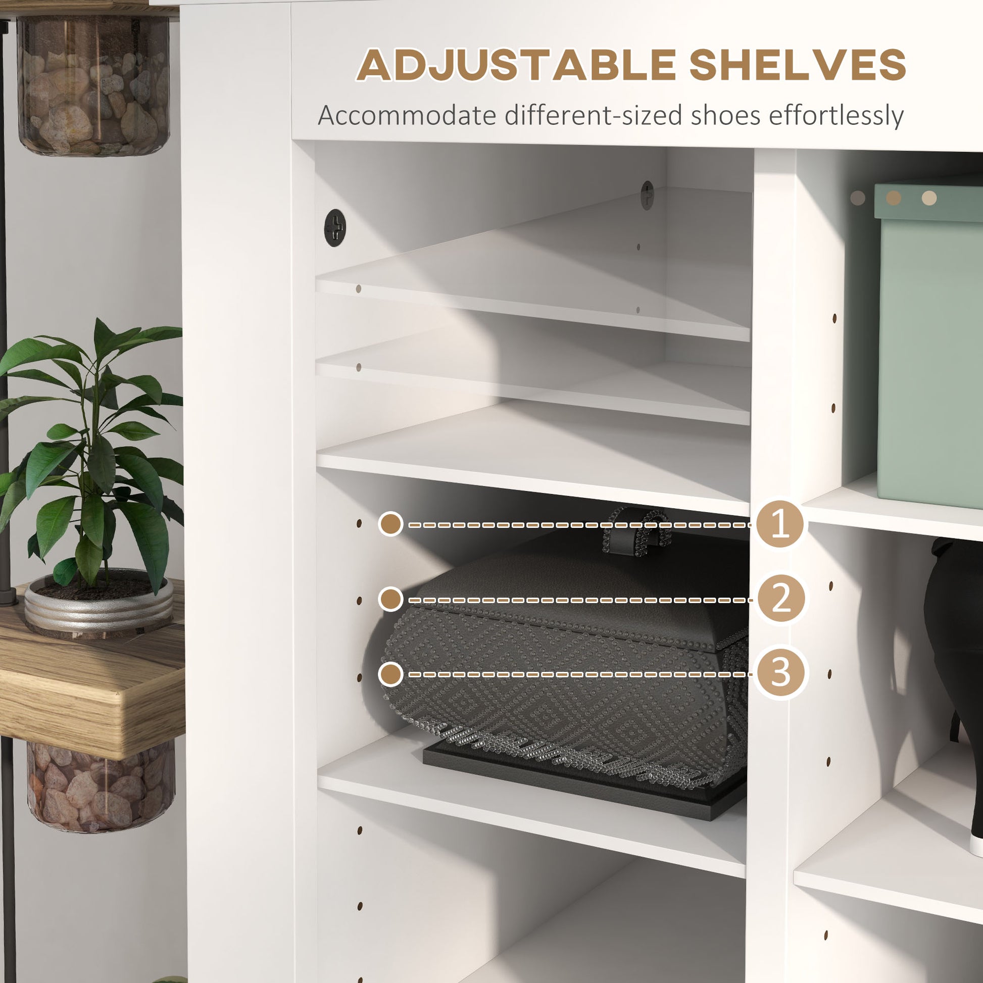 Homcom 58" Tall Shoe Cabinet For Entryway, Narrow Shoe Rack Storage Organizer With Open Cubes And Adjustable Shelves For 27 Pairs Of Shoes, White White Particle Board