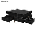 Modern High Gloss Coffee Table With 4 Drawers, Multi Storage Square Cocktail Tea Table With Wood Grain Legs, Center Table For Living Room, 31.5''X31.5'', Black Black Primary Living Space Drawers Particle Board