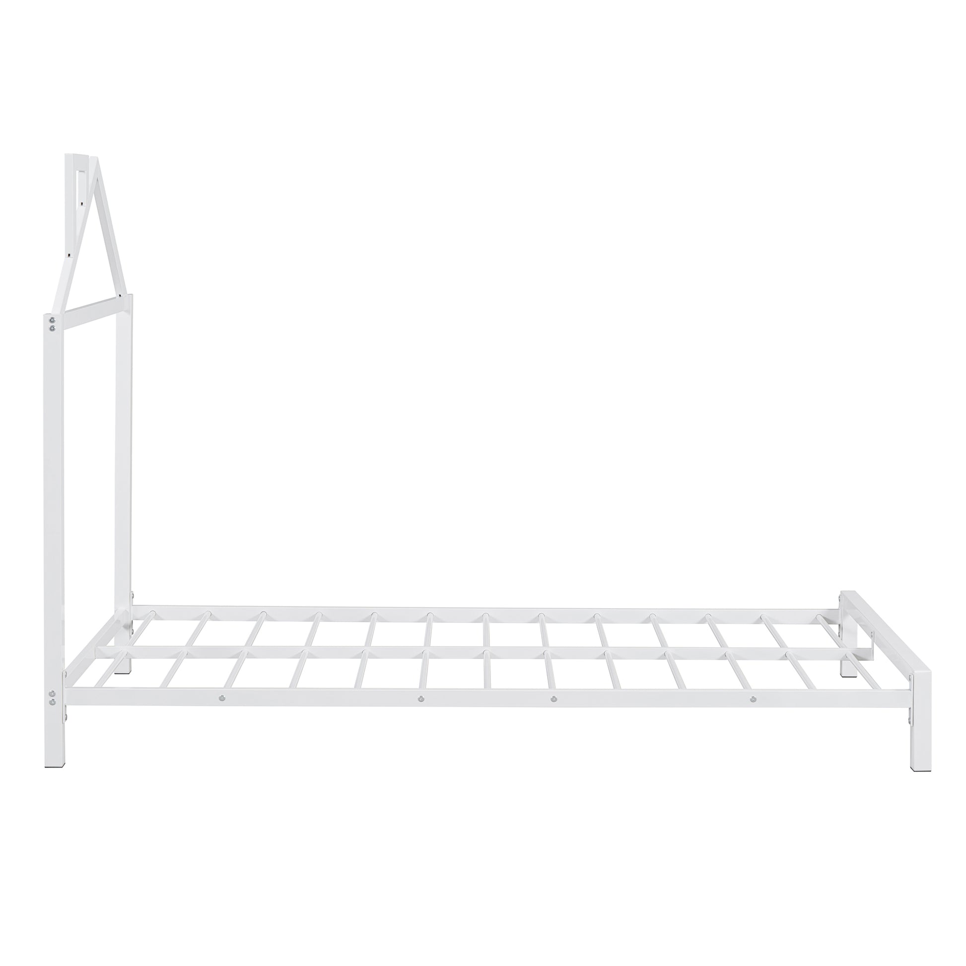 Twin Size Metal Platform Bed With House Shaped Headboard Design, White White Metal
