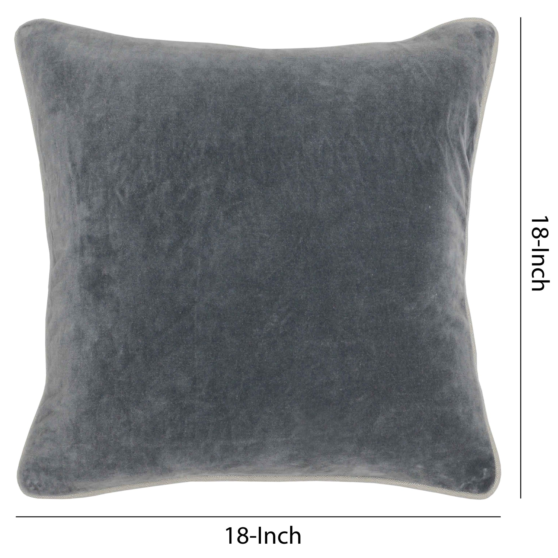 Square Fabric Throw Pillow With Solid Color And Piped Edges, Gray Gray Faux Leather