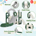 Toddler Slide And Swing Set 5 In 1, Kids Playground Climber Slide Playset With Telescope, Freestanding Combination For Babies Indoor & Outdoor Green Hdpe