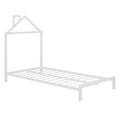 Twin Size Metal Platform Bed With House Shaped Headboard Design, White White Metal