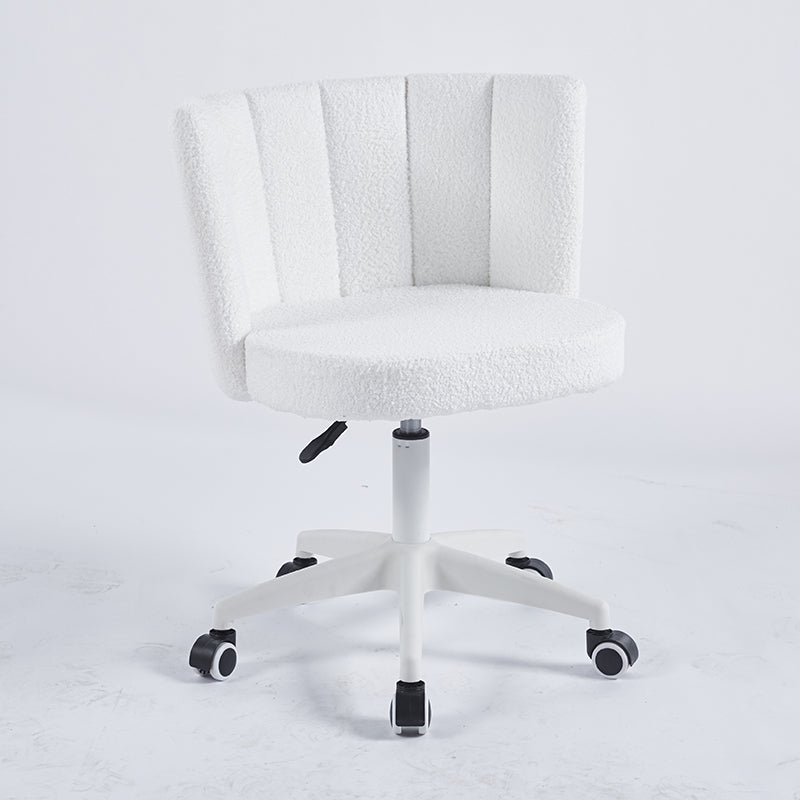 Set Of 1,Home Office Chair,Fluffy Fuzzy Comfortable Makeup Vanity Chair ,Swivel Desk Chair Height Adjustable Dressing Chair For Bedroom Antique White Fabric Metal