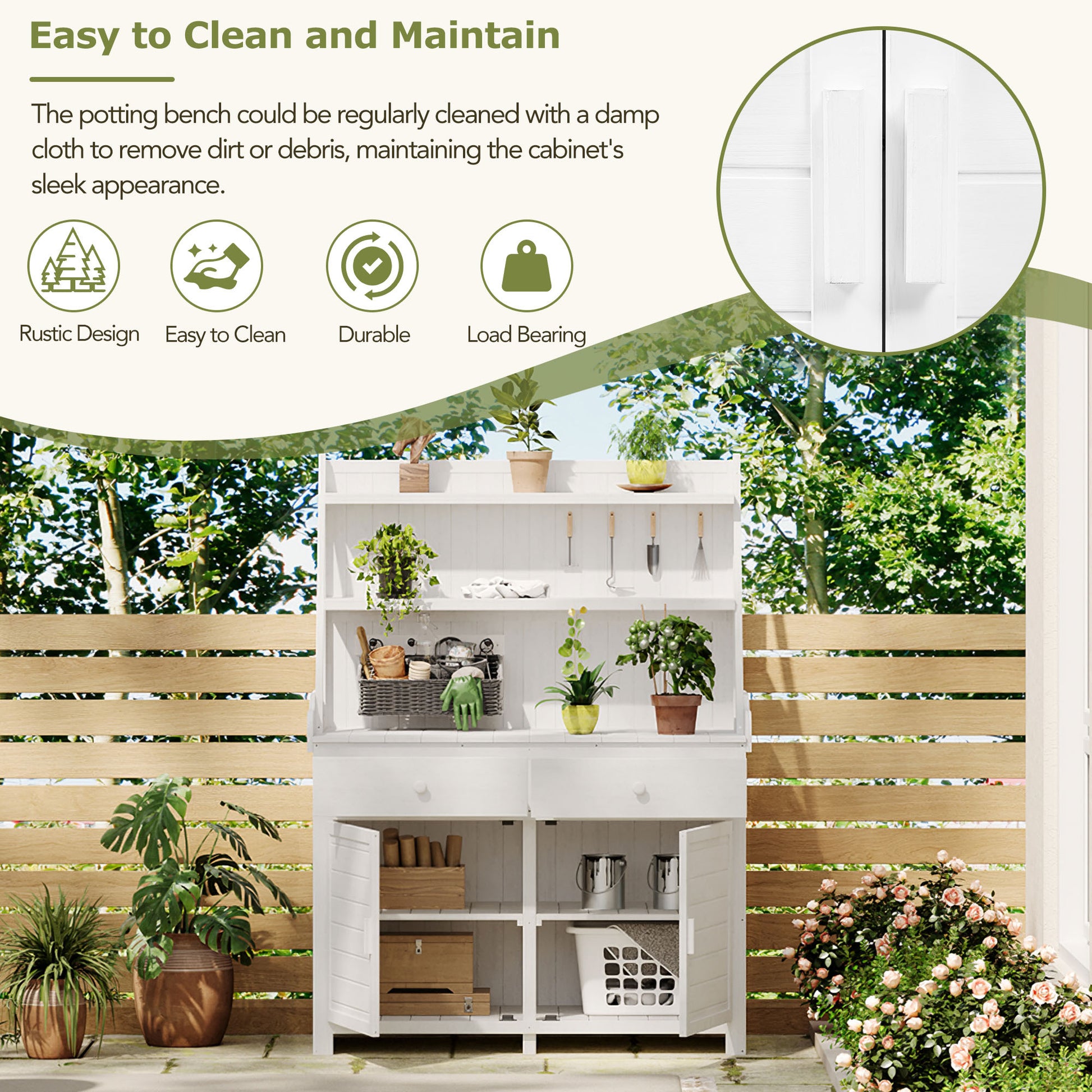 65Inch Garden Potting Bench Table, Fir Wood Workstation With Storage Shelf, Drawer And Cabinet, White White Water Resistant Frame Garden & Outdoor Rustic Wood