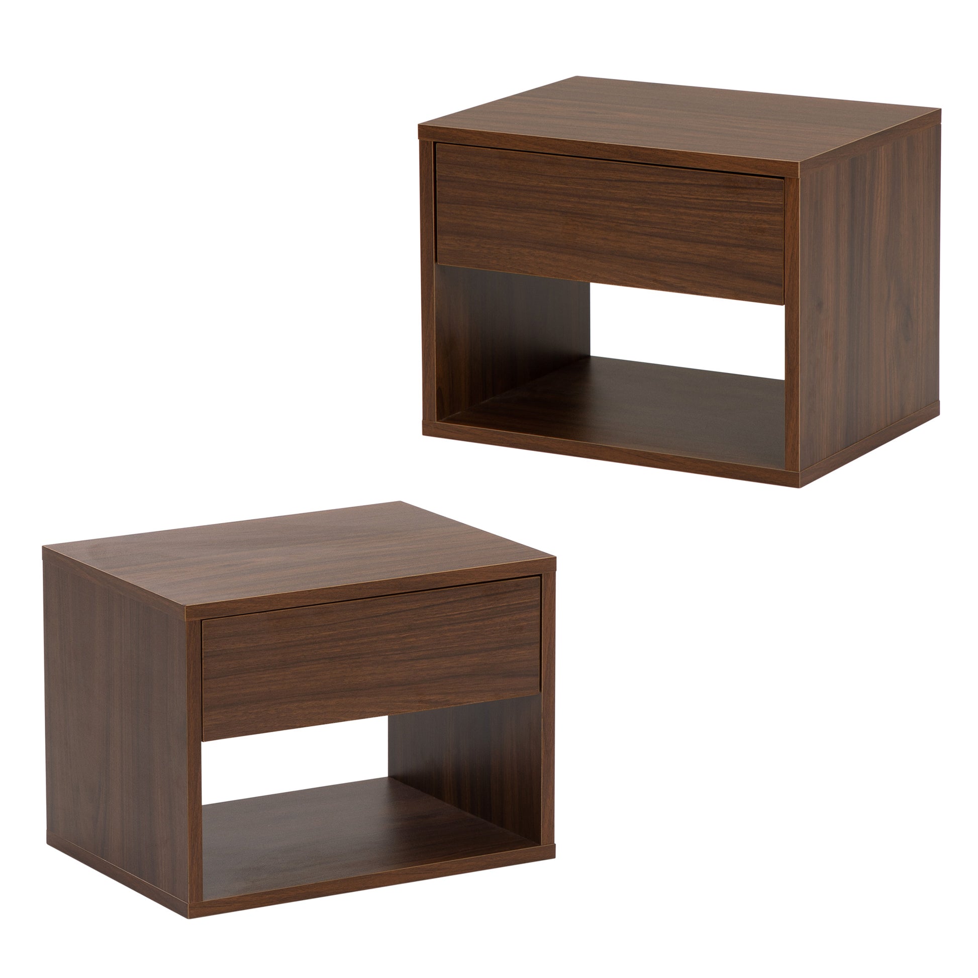 Wall Mounted Bedside Table Set Of Two Walnut Color Walnut Particle Board