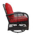 3 Pieces Conversation Set, Outdoor Wicker Rocker Swivel Patio Bistro Set, Rocking Chair With Glass Top Side Table,Red Yes Complete Patio Set Brown Rust Resistant Frame Water Resistant Cushion Garden & Outdoor Classic Complete Patio Sets Metal Metal