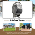 Outdoor Swivel Chair With Cushions, Rattan Egg Patio Chair With Rocking Function For Balcony, Poolside And Garden Grey Wicker Grey Cushion Grey Wicker