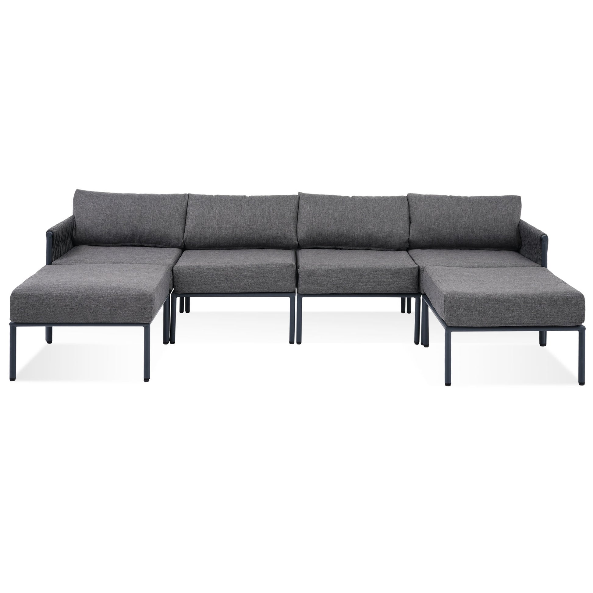 6 Pieces Aluminum Patio Furniture Set, Modern Metal Outdoor Conversation Set Sectional Sofa With Removable Olefin Extra Thick Cushions 5.9" Cushion, Grey Yes Complete Patio Set Gray Seats 6 Weather Resistant Frame Garden & Outdoor