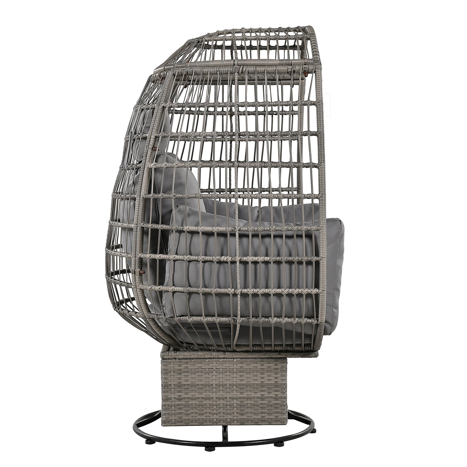 Outdoor Swivel Chair With Cushions, Rattan Egg Patio Chair With Rocking Function For Balcony, Poolside And Garden Grey Wicker Grey Cushion Grey Wicker