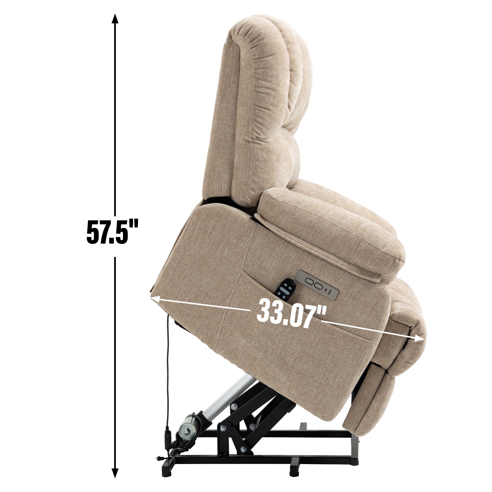 23" Seat Width And High Back Large Size Beige Chenille Power Lift Recliner Chair With 8 Point Vibration Massage And Lumbar Heating Beige Power Push Button Medium Firm Pillow Back Heavy Duty Pillow