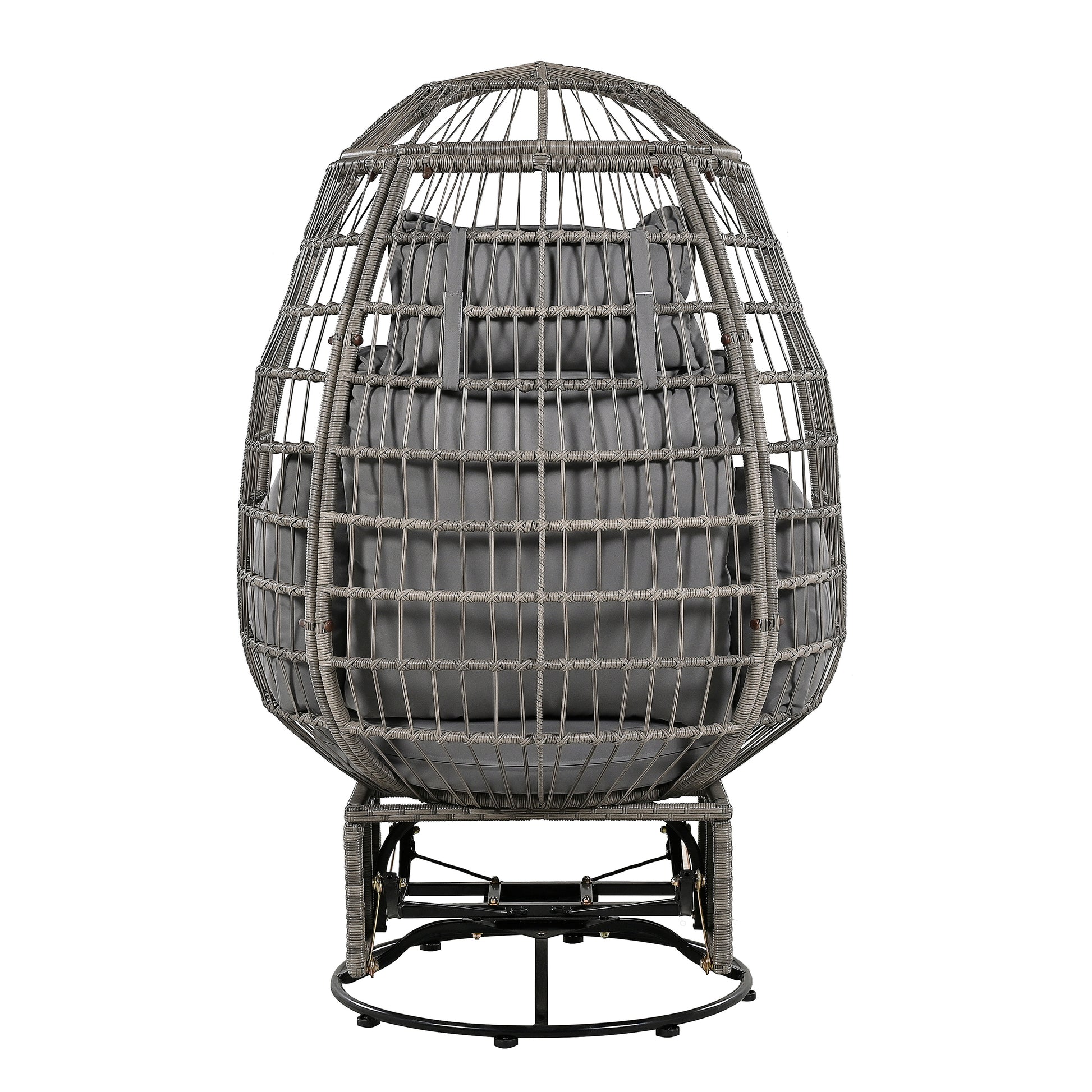 Outdoor Swivel Chair With Cushions, Rattan Egg Patio Chair With Rocking Function For Balcony, Poolside And Garden Grey Wicker Grey Cushion Grey Wicker