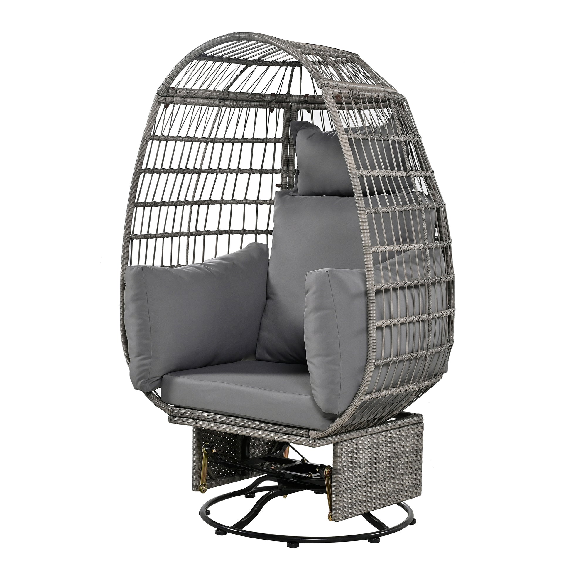 Outdoor Swivel Chair With Cushions, Rattan Egg Patio Chair With Rocking Function For Balcony, Poolside And Garden Grey Wicker Grey Cushion Grey Wicker
