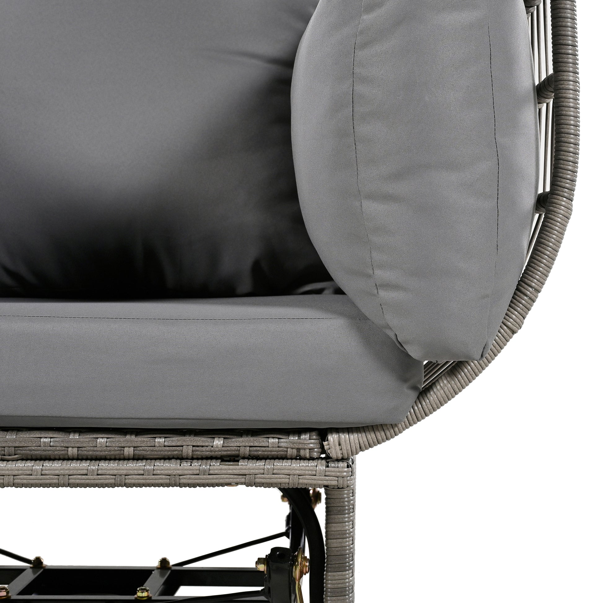 Outdoor Swivel Chair With Cushions, Rattan Egg Patio Chair With Rocking Function For Balcony, Poolside And Garden Grey Wicker Grey Cushion Grey Wicker