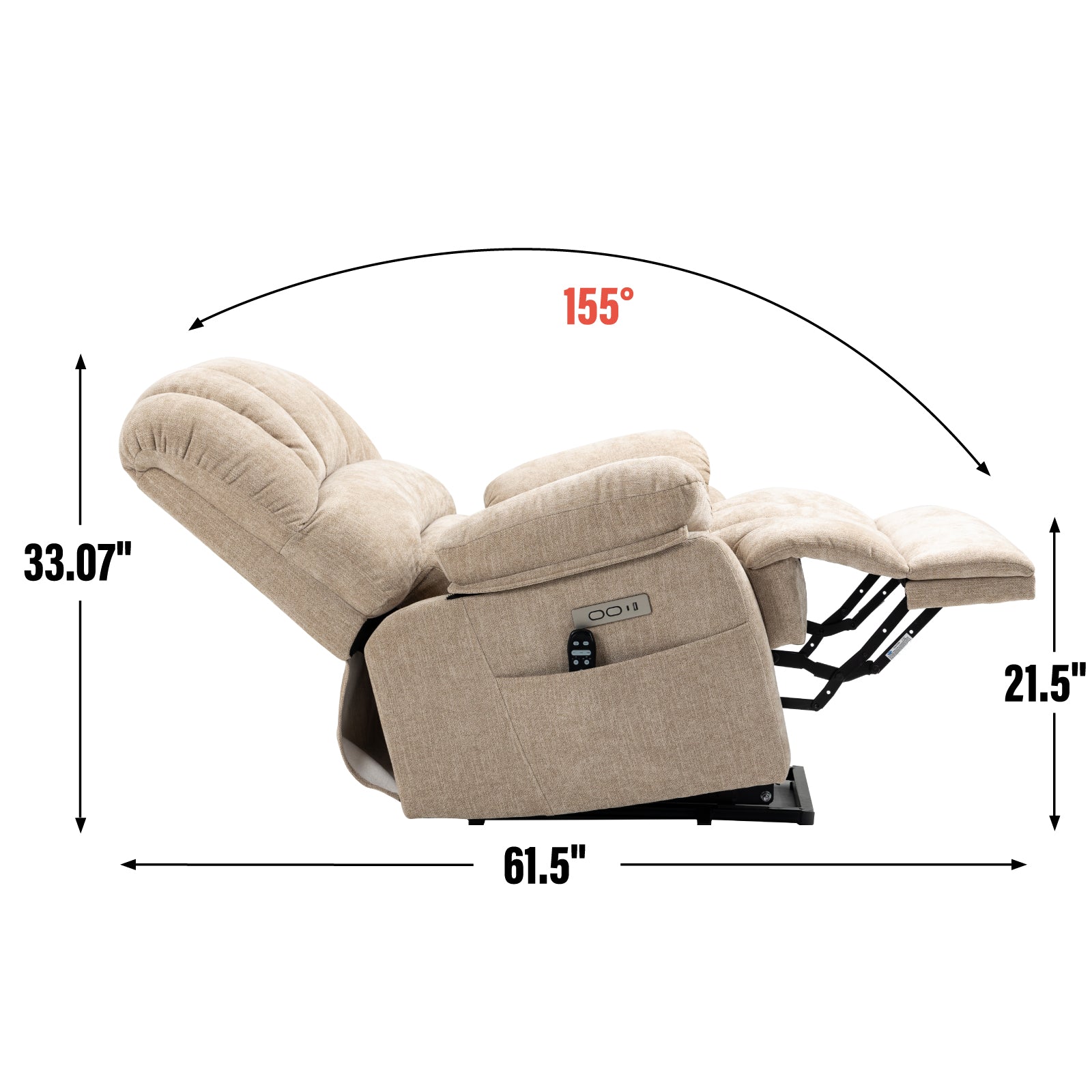 23" Seat Width And High Back Large Size Beige Chenille Power Lift Recliner Chair With 8 Point Vibration Massage And Lumbar Heating Beige Power Push Button Medium Firm Pillow Back Heavy Duty Pillow