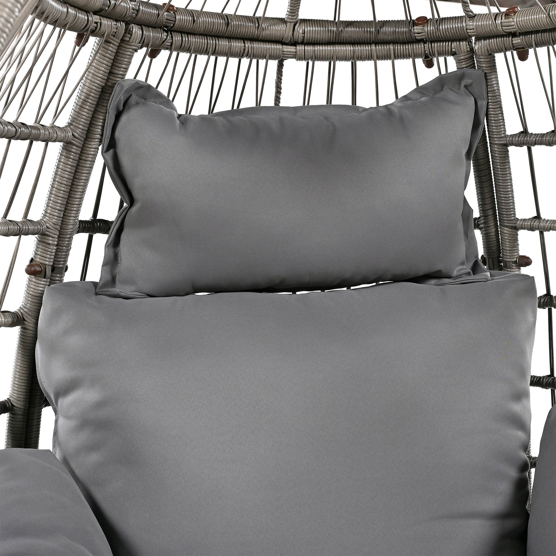 Outdoor Swivel Chair With Cushions, Rattan Egg Patio Chair With Rocking Function For Balcony, Poolside And Garden Grey Wicker Grey Cushion Grey Wicker