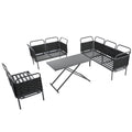 5 Piece Modern Patio Sectional Sofa Set Outdoor Woven Rope Furniture Set With Glass Table And Cushions, Black Gray Yes Sectional Grey Black Weather Resistant Frame Water Resistant Cushion Garden & Outdoor Modern Sectional Seating Groups Foam Woven Rope