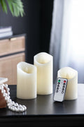 Set Of 3 Flickering Ivory Led Candles With Remote Timer, L:D3X6