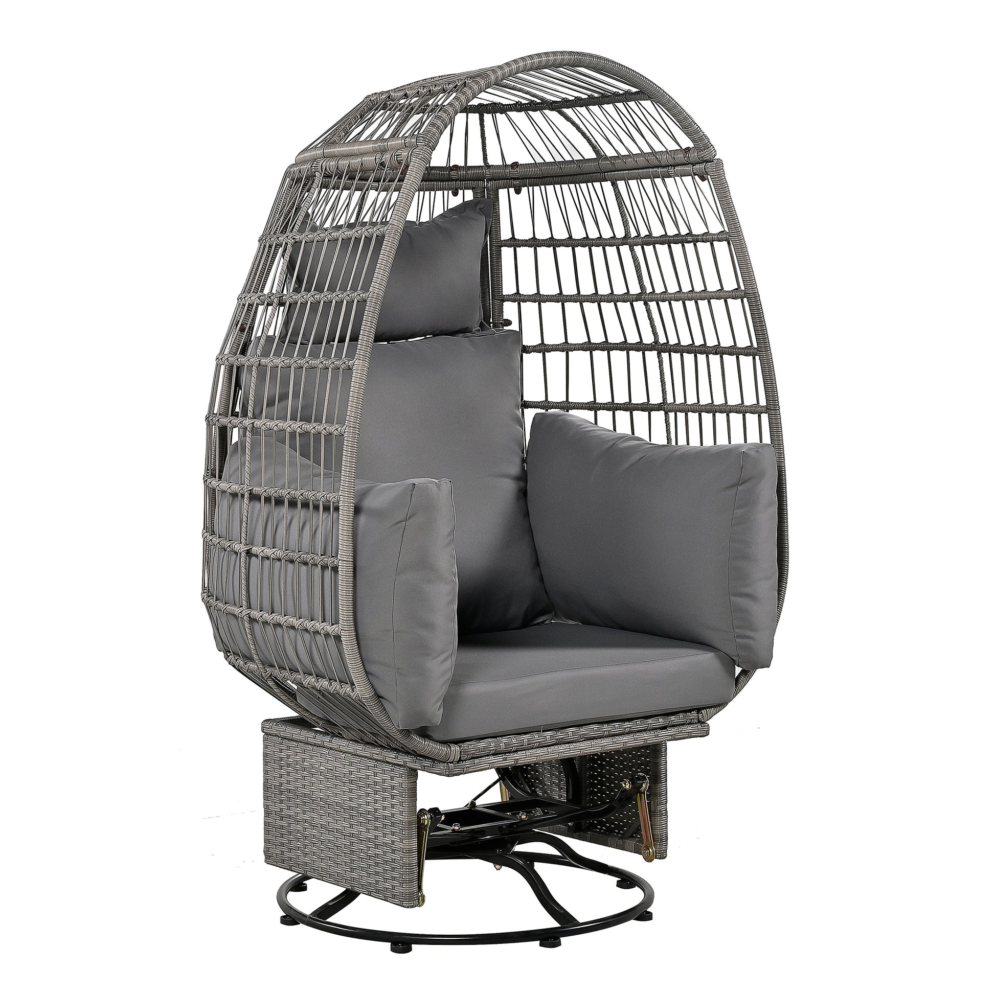Outdoor Swivel Chair With Cushions, Rattan Egg Patio Chair With Rocking Function For Balcony, Poolside And Garden Grey Wicker Grey Cushion Grey Wicker